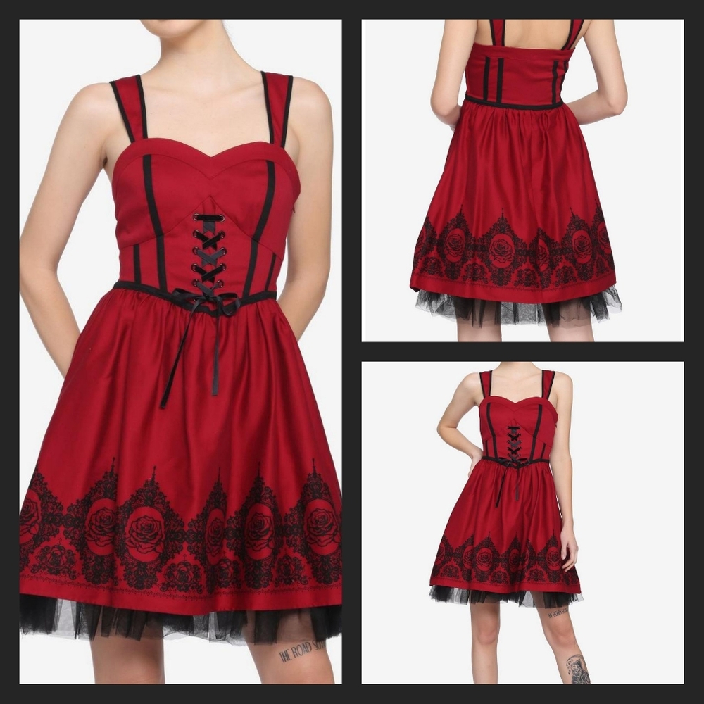 Hot Topic Red Roses Lace-Front Dress 3X NWT OBO